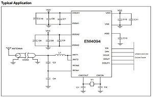 RFID front end para leitor,  13.56MHz, compatível ISO 15693 e ISO 14443A&B - EM4094