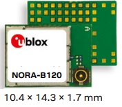 Modulo BLE com suporte a Matter, Thread, Zigbee, BLE audio e direction finding. PA/LNA integrado. Conector uFL para antena externa - NORA-B120