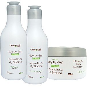 Kit Completo Day by Day Mandioca e biotina - shampoo + condicionador + máscara - Fortalece os fios e acelera o crescimentos dos fios