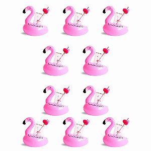 Kit 10 Boias Flamingo Porta Copos Inflavel Para Piscina