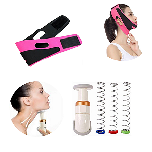 Massageador Redutor Papada Pescoço + Faixa Cinta Afina Rosto