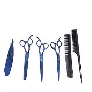 Kit 3 Tesouras Pente Navalha Corte Cabelo Barba Barbeiro
