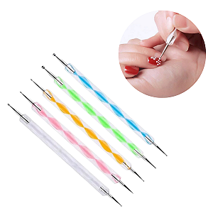 5 Boleadores Ponta Dupla Decoração Unhas Nail Art Manicure
