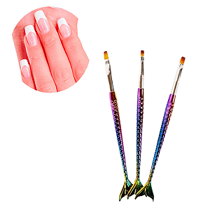 3 Pincel Sereia Manicure Decoração Unha Gel Poligel Acrygel