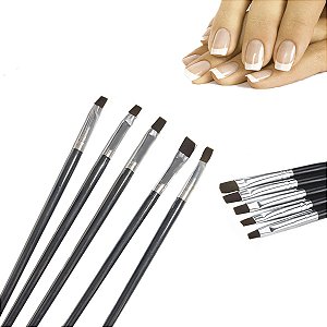 Kit 5 Pinceis Unha Manicure Aplica Gel Uv Porcelana Acrigel