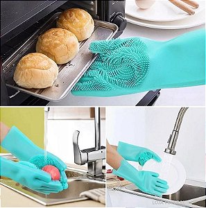 Luva Par Magica Escova Limpeza Silicone Lavar Louça Prato