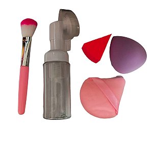 Kit Skin Frasco Escova Limpeza Facial Pincel Esponjas Make