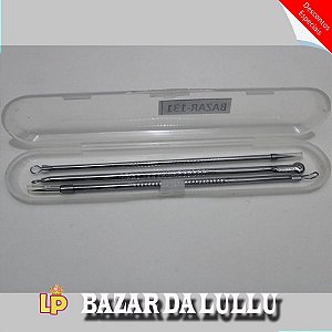 Kit C/3 Extrator Cureta Tira Acne Cravos E Espinha Limpeza - Prata