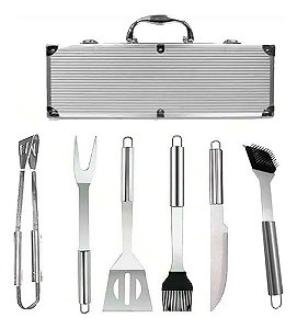 Kit Churrasco Inox Profissional Com Maleta Churrasqueiro