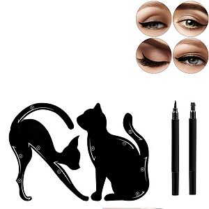 Kit Caneta Delineadora Olhos Carimbo 2 Em 1 + Molde Gatinho