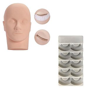 Kit 5 Pares Cílios +cabeça Treino Alongamento Extensão Cilio