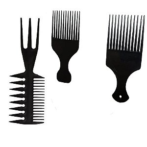 Kit 3 Pentes Afro Garfo Cabelo Black Power Crespo  Cacheados