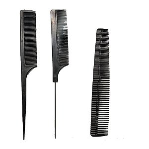 Kit 3 Pente Fino Divisor Cabelo Corte Química Barba Penteado