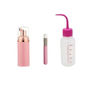 Frasco Pump E Pincel Limpeza Higienização Cilios + Pisseta