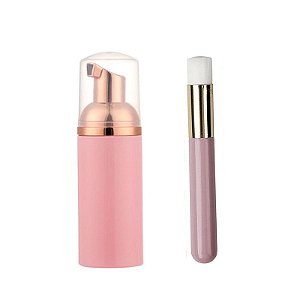 Frasco Pump E Pincel Limpeza  Higienizacao  Cilios 50ml Rosa
