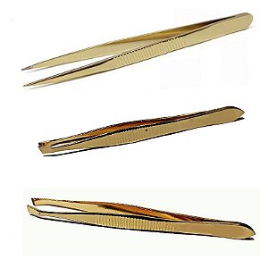 3 Pinças Sobrancelha Pontas Fina Reta Diagonal  Design Micro
