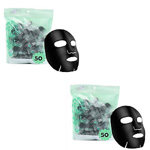 100 Máscaras Desidratadas Preta Facial  De Carbono E Bambu