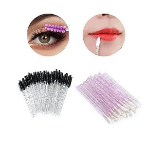 Kit Extensão Cílios 50 Escovinhas + 50 Aplicador Batom