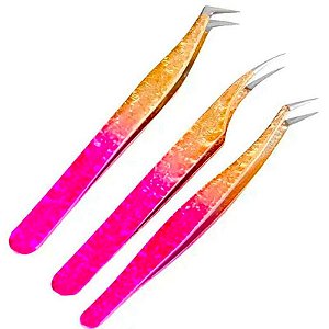 Kit 3 Pinças Multicor Extensão De Cílios Volume Russo