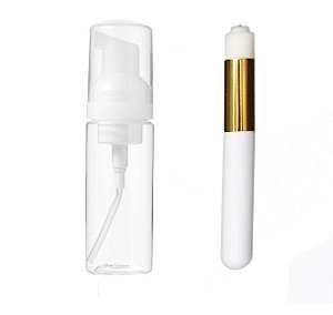 Frasco Pump E Pincel Limpeza Higienizacao Cilios 50ml Branco