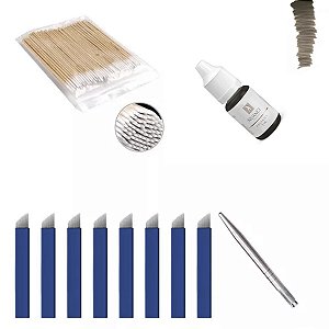 Kit Tebori Microblading (07) Laminas Tebori Pigmentos Palito
