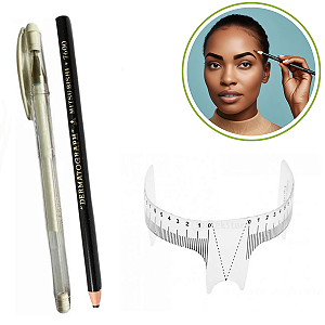 1 Caneta Marcador Gel Branca 1Lápis Preto 1Régua Sobrancelha