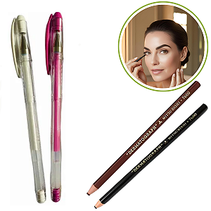 2 Caneta Marcadora Gel Branca Rosa 2 Lápis Sobrancelha Micro