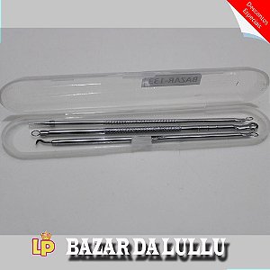 Kit C/3 Extrator Cureta Tira Acne Cravos E Espinha Limpeza - Prata