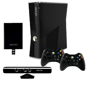 Xbox 360 Slim 500GB 2 Controles e Kinect Seminovo