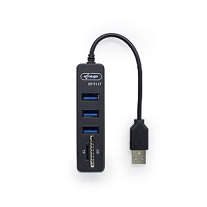 Hub USB 2.0 Com 3 Portas Preto Knup KP-T117 Novo