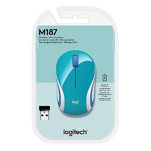 Mini Mouse Wireless Verde Água M187 Logitech Novo