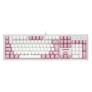 Teclado Mecânico Gamer Hades Branco e Rosa Switch Azul Redragon Novo