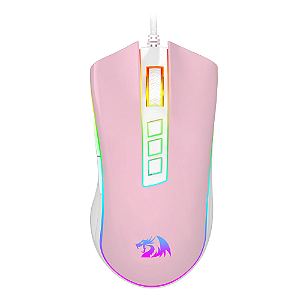 Mouse Gamer Cobra Rosa com Branco RGB Redragon Novo