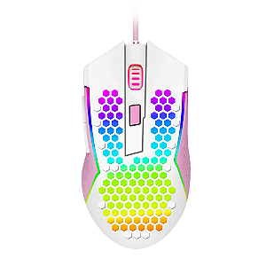 Mouse Reaping Elite Redragon RGB Branco Com Rosa