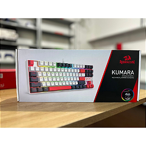 Teclado Mecânico Preto, Branco e Vermelho Kumara RGB Switch Marrom K552WLR-RGB Redragon Novo