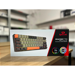 Teclado Mecânico Gamer Preto, Cinza e Laranja Draconic Pro RGB Switch Marrom K530 Redragon Novo