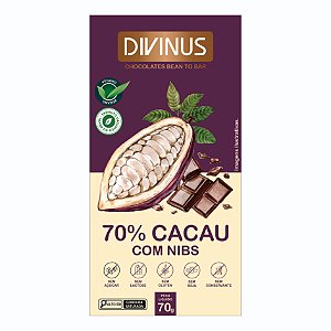 Chocolate 70% Cacau com Nibs