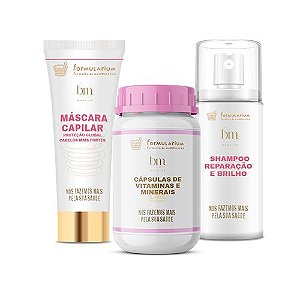 Kit Bela - Shampoo + Máscara Capilar + Cápsulas de Vitaminas e Minerais