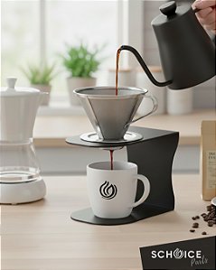 Kit Coffee Pour Over Schoice | Suporte Exclusivo + Coador Inox + Caneca