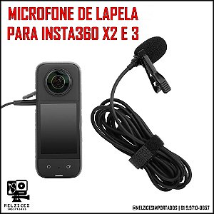 Microfone Lapela USB-C para Câmeras Insta360 One X2 e X3
