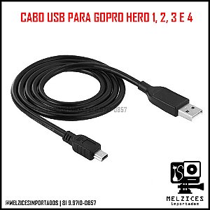 Cabo Mini-USB Carregamento e Transferência Dados para GoPro 1, 2. 3 e 4
