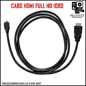 Cabo Micro HDMI / HDMI Padrão 1,5m para Câmeras GoPro 3 à 7 Black