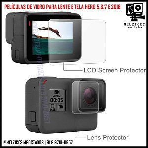 Películas em Vidro para Lente e LCD GoPro 2018, 5, 6 e 7 Black