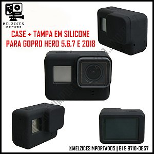 Case / Capa + Tampa em Silicone Para GoPro Hero 2019, 5, 6, e 7 Black