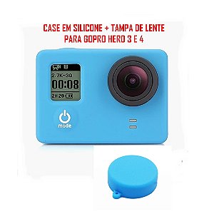 Case / Capa + Tampa em Silicone Para GoPro 3 e 4 (AZUL)