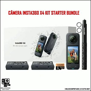 Câmera de Ação Insta360 X4 com KIT Starter Bundle ( Bateria + Cartão + Bastão + Proteção de Lentes )