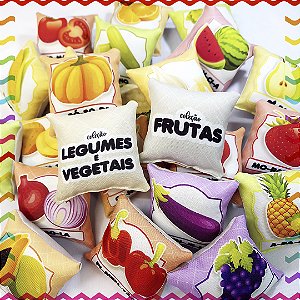Kit 24 Almofadas 9cm Educativas Frutas, Legumes e Vegetais