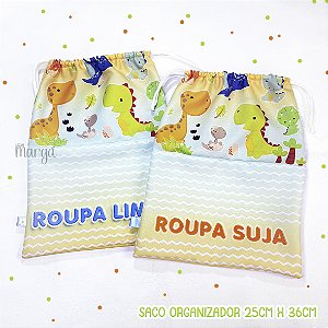 Saco Organizador 36cm x 25cm Roupa Suja e Roupa Limpa DINOSSAURO