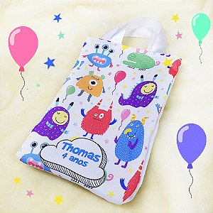 5 Sacolas com Alça 18cm x 25cm Monstrinhos