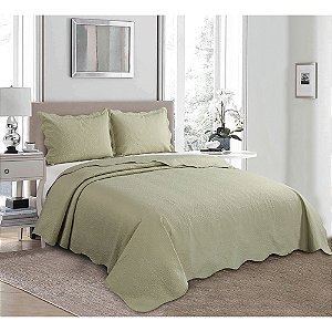 Kit Colcha Camesa Mandi Queen 240X260 Verde 3Pçs